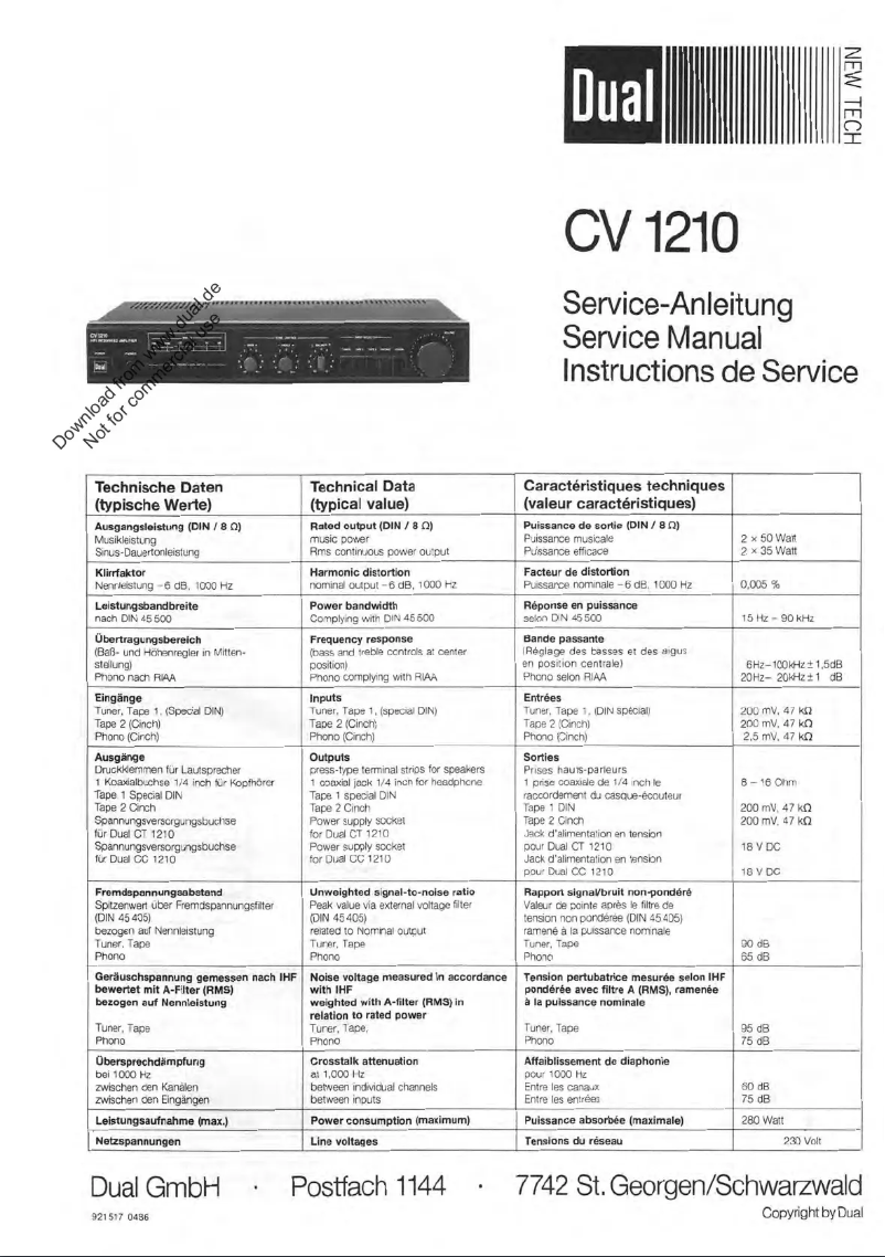 Page 1 de la notice Manuel utilisateur Dual CV 1210