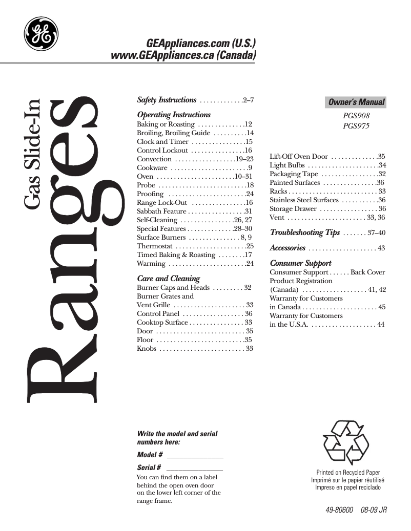 Page n°1 - Manuel d'utilisation et d'entretien GE Profile PGS975BEMBB