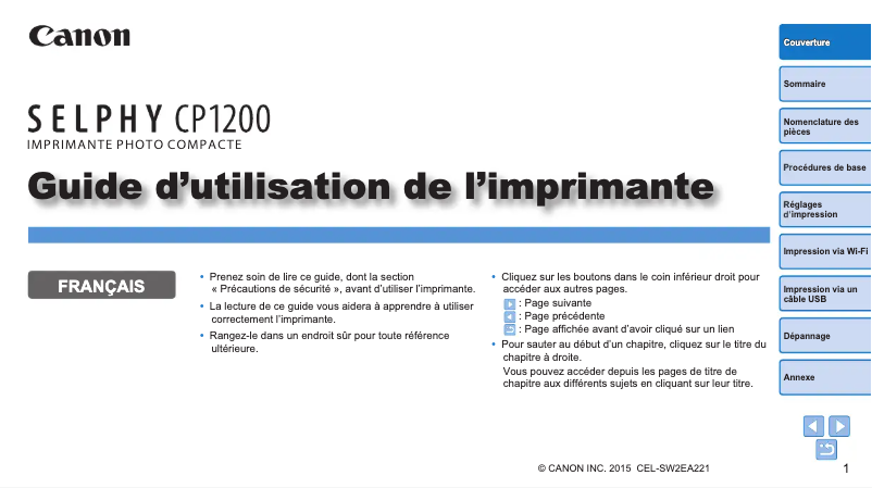 Page n°1 - Manuel utilisateur Canon Selphy CP1200
