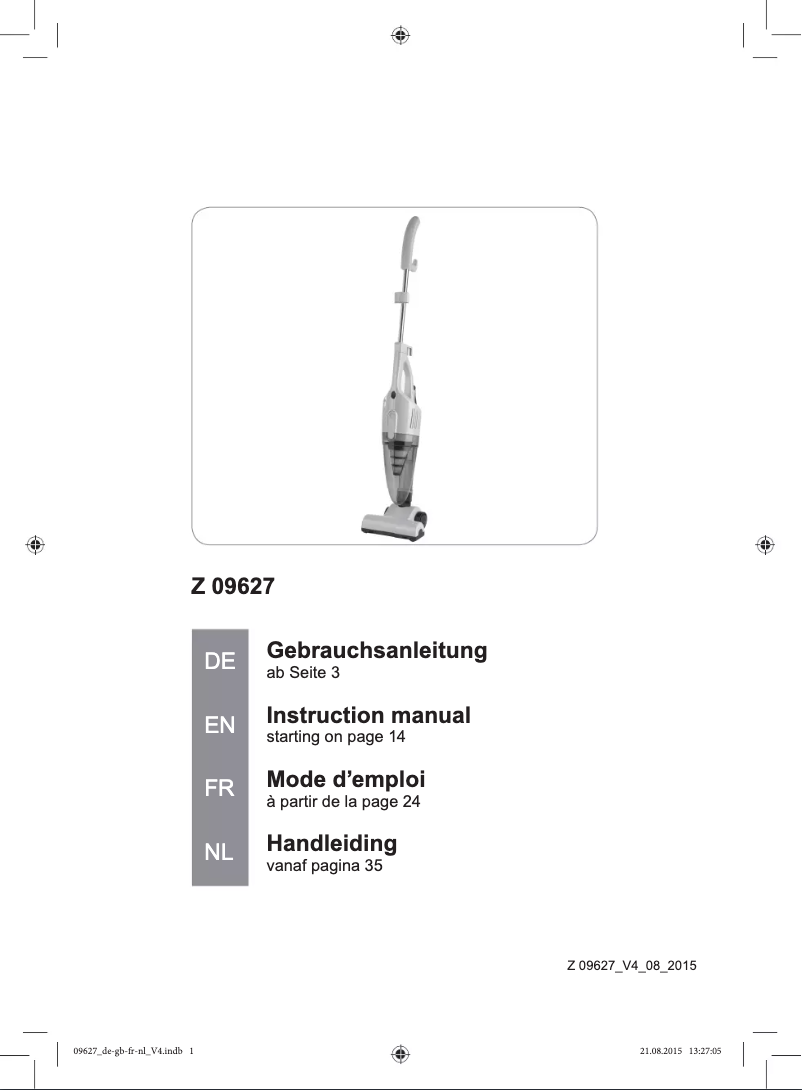 Page 1 de la notice Manuel utilisateur Cleanmaxx Z 09627