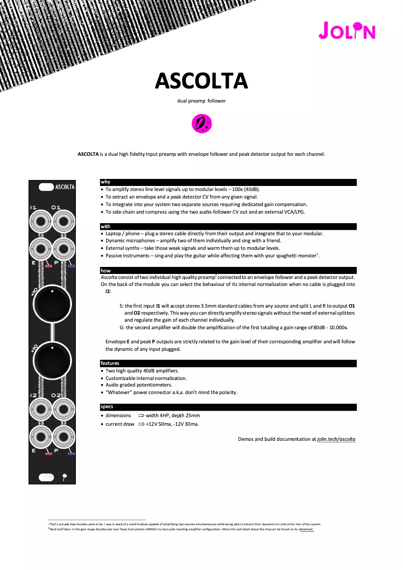 Page 1 de la notice Manuel utilisateur Jolin Ascolta