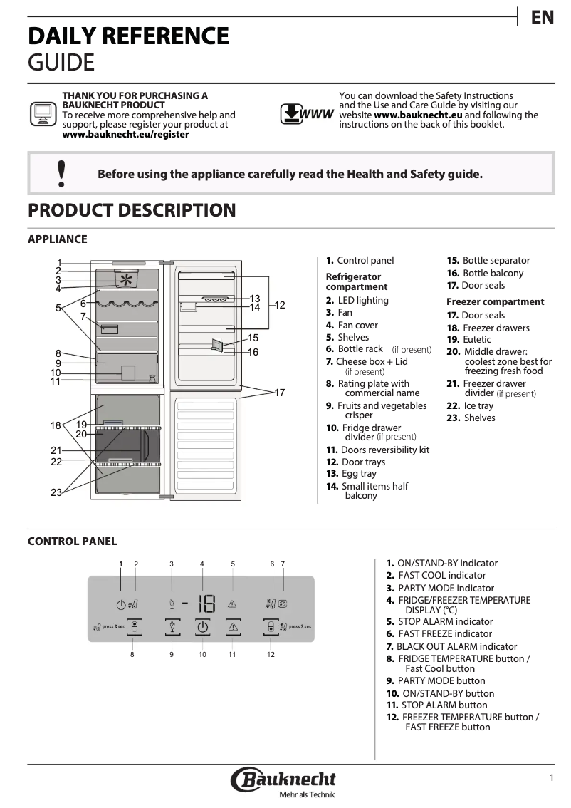 Page 1 de la notice Manuel utilisateur Bauknecht KG SuperFresh 18A3+ WS