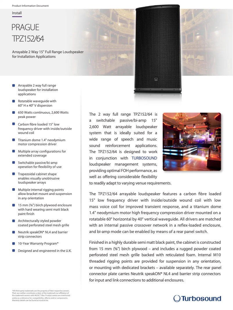Page n°1 - Fiche technique Turbosound Prague TPZ152/64