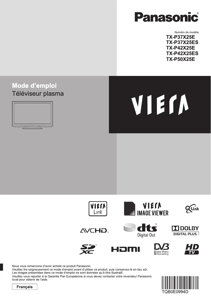 Image de la première page du manuel de l'appareil Viera TX-P50X25E