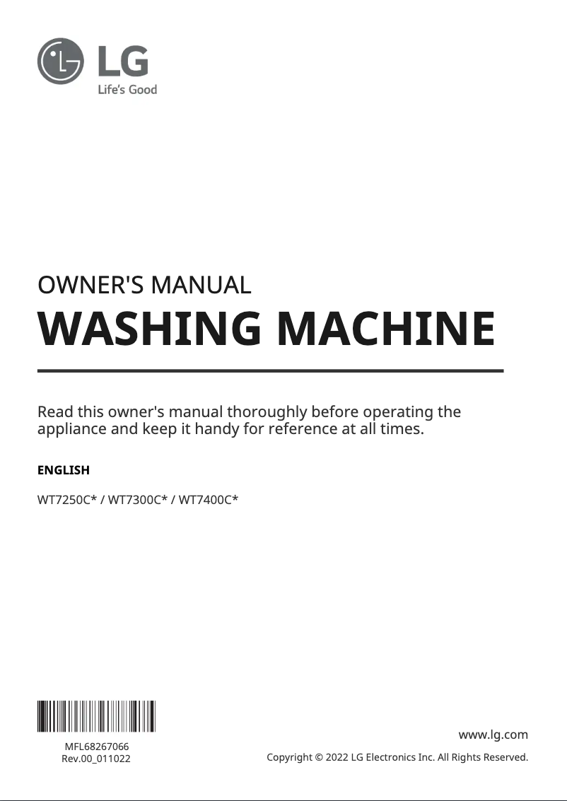 Page 1 de la notice Manuel utilisateur LG WT7400CV