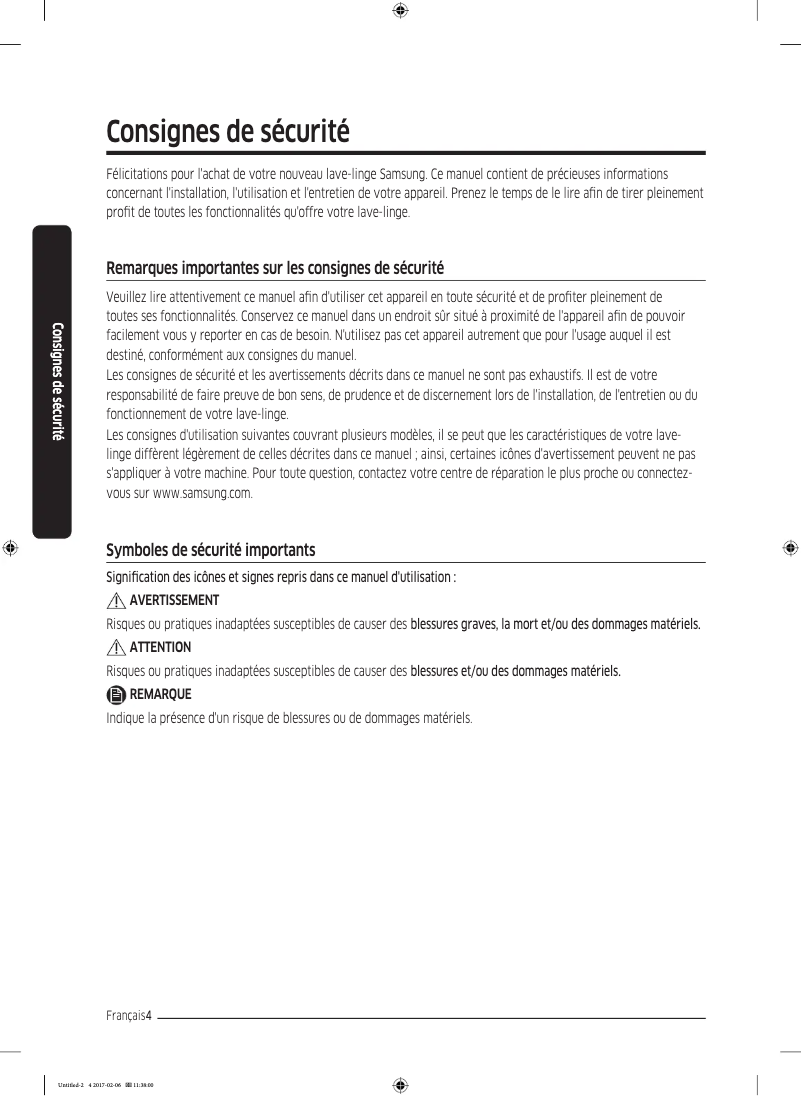 Page n°1 - Manuel utilisateur Samsung WW81J5555EA