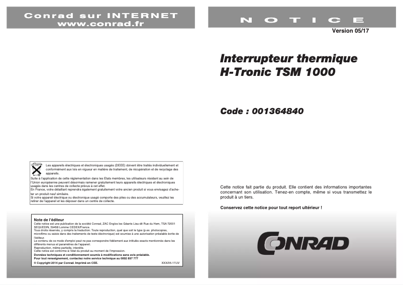 Page 1 de la notice Manuel utilisateur H-Tronic TSM 1000
