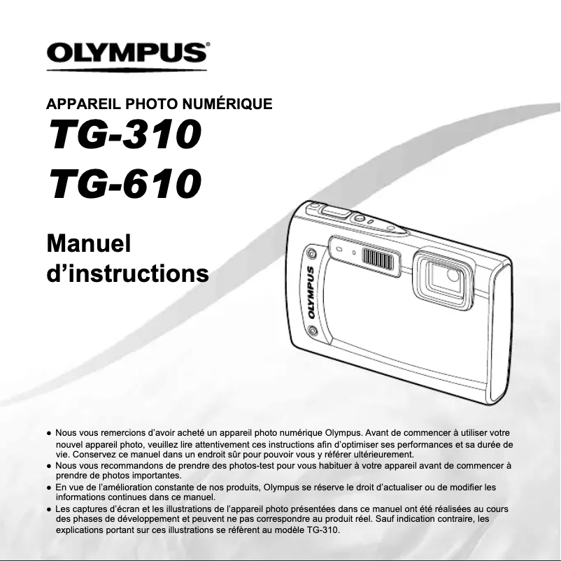 Page 1 de la notice Manuel utilisateur Olympus Tough TG-310