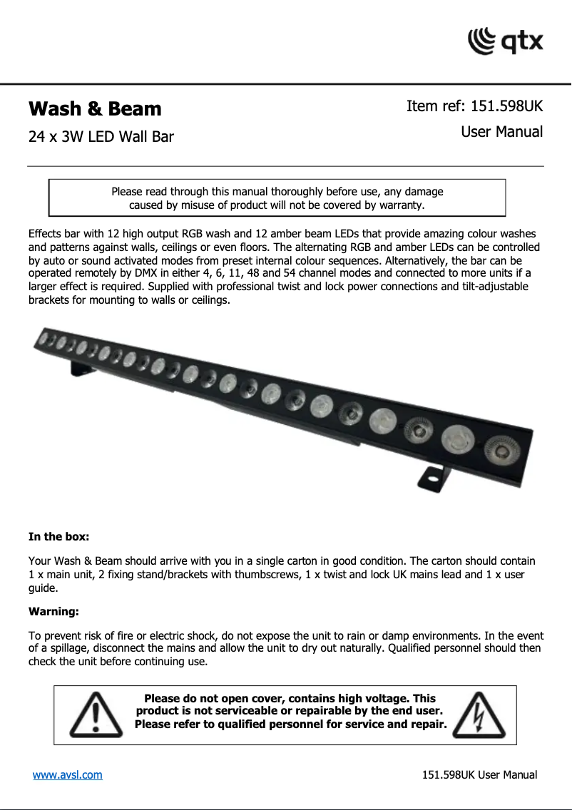 Image de la première page du manuel de l'appareil Wash & Beam
