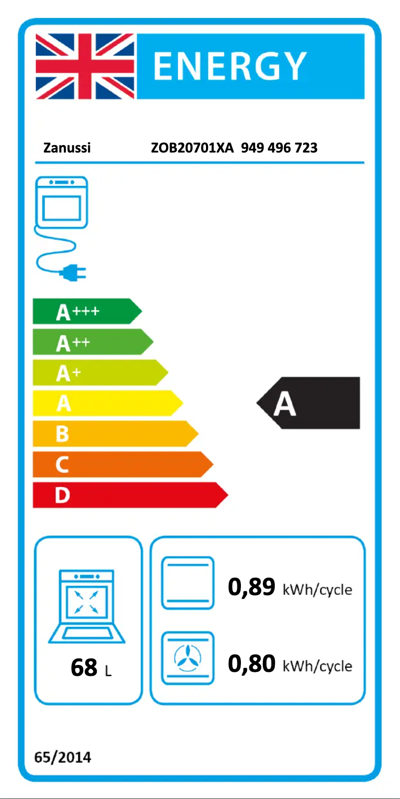 Page 1 de la notice Label énergétique Zanussi ZOB20701XA