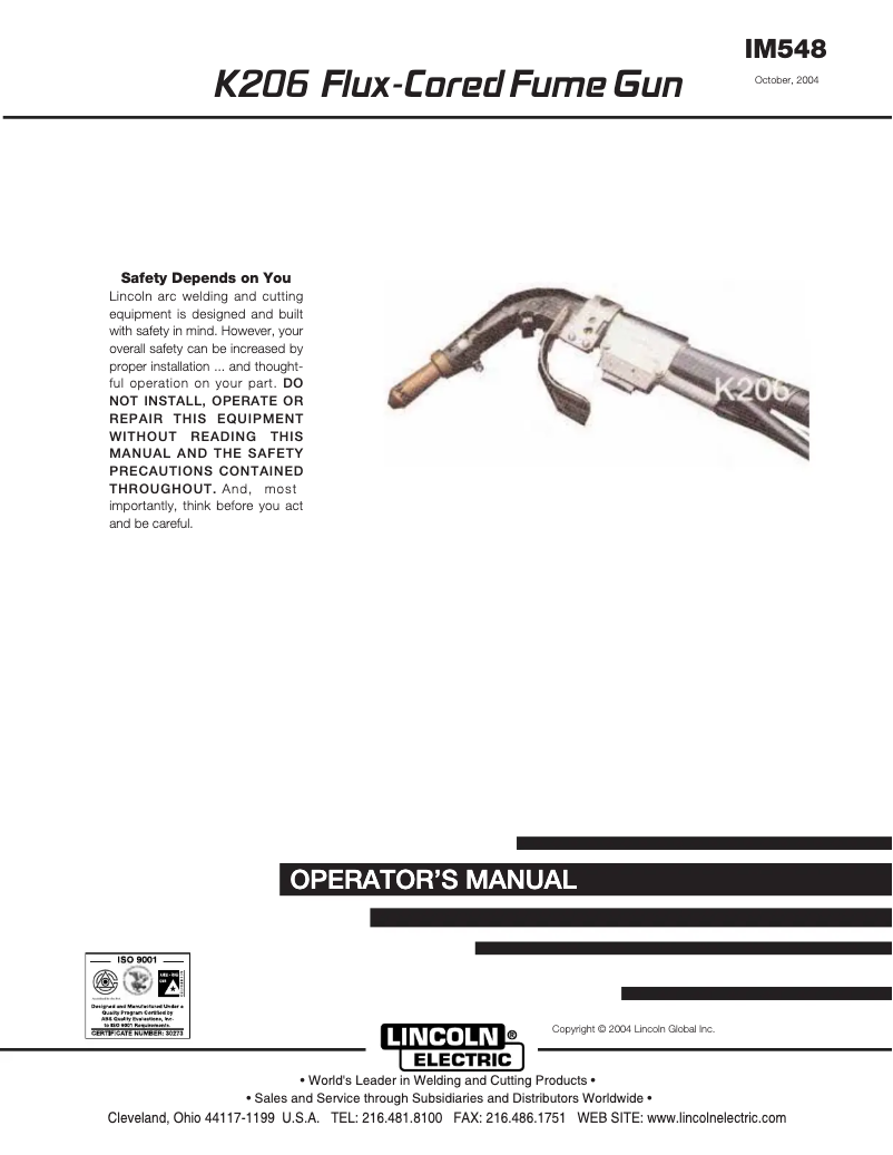 Page 1 de la notice Manuel utilisateur Lincoln Electric Flux-Cored Fume Gun K206