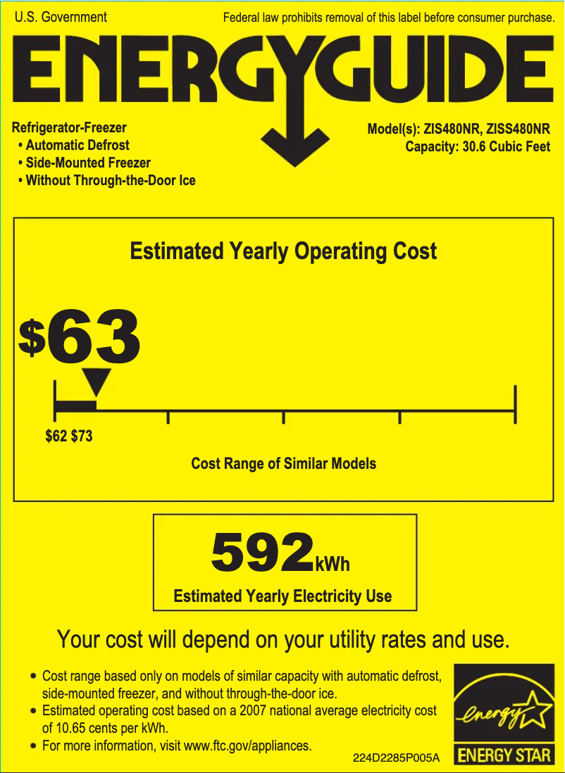 Page n°1 - Label énergétique GE ZISS480NRSS