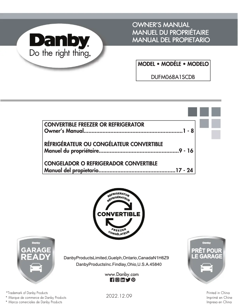 Page n°1 - Manuel utilisateur Danby DUFM068A1SCDB