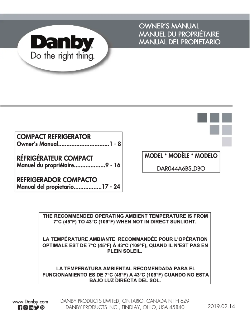 Page n°1 - Manuel utilisateur Danby DAR044A6BSLDBO