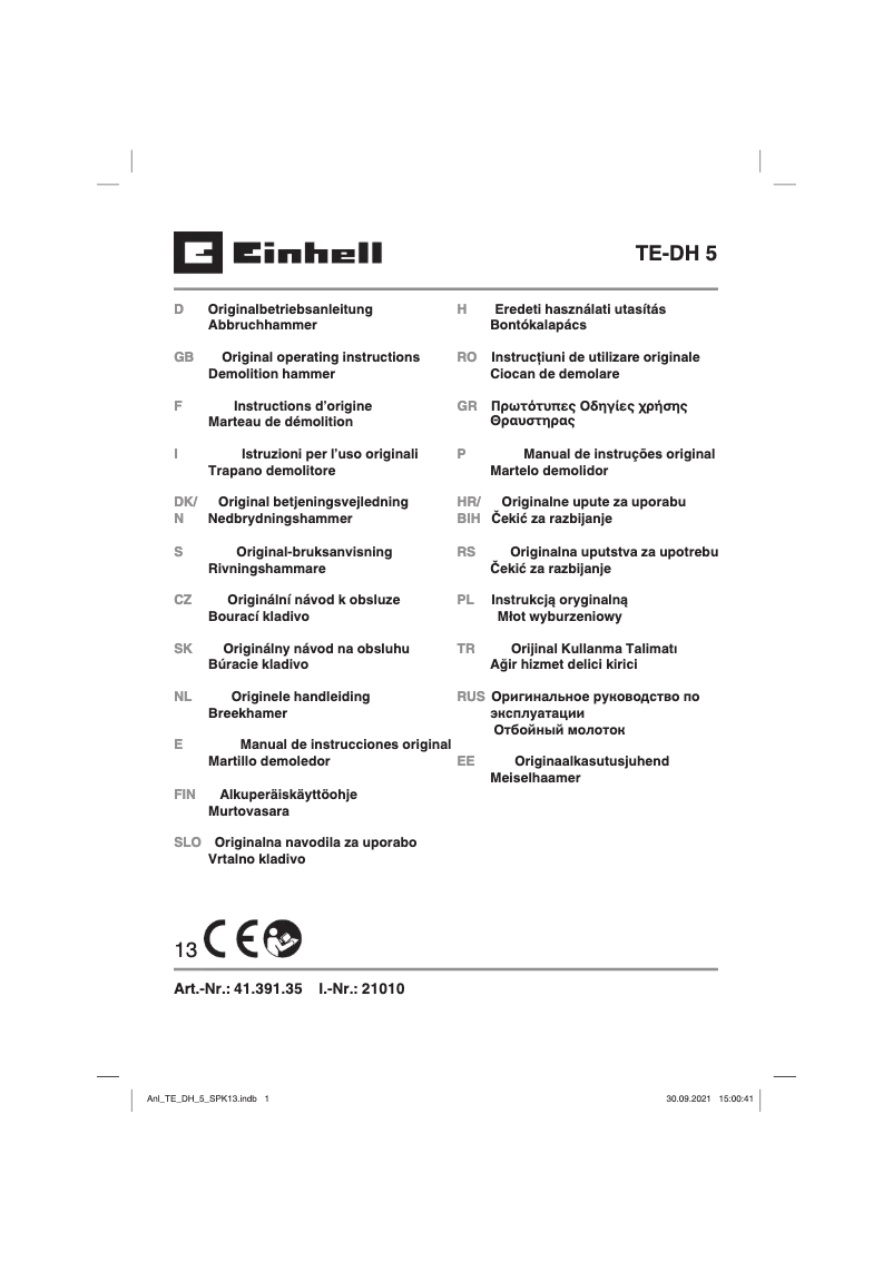 Page n°1 - Manuel utilisateur Einhell TE-DH 5