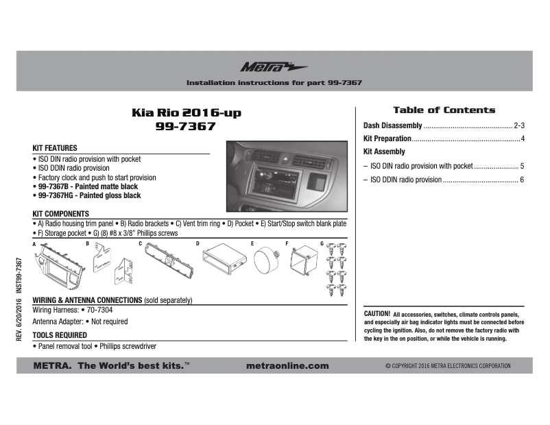 Page n°1 - Manuel utilisateur Metra 99-7367B