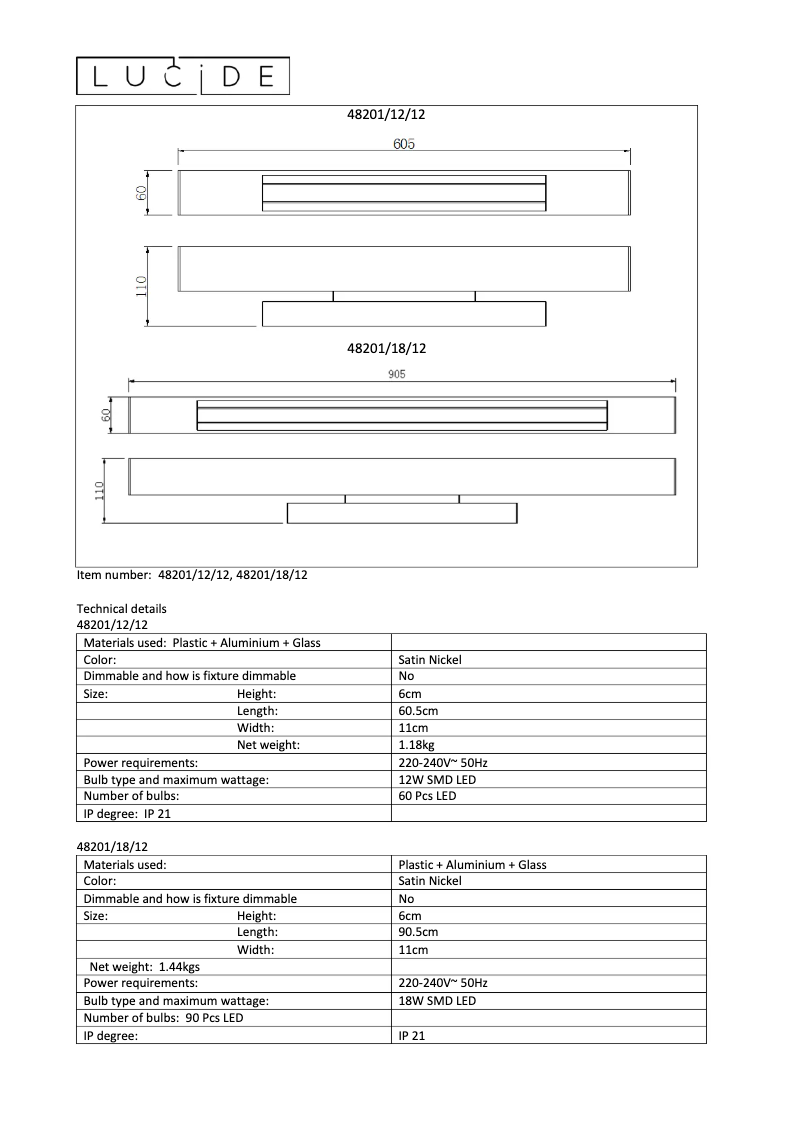 Page 1 de la notice Manuel utilisateur Lucide Matthew 48201/12/12