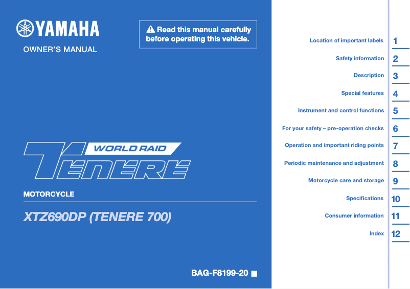 Página 1 del manual Manual de usuario Yamaha Ténéré 700 World Raid (2023)