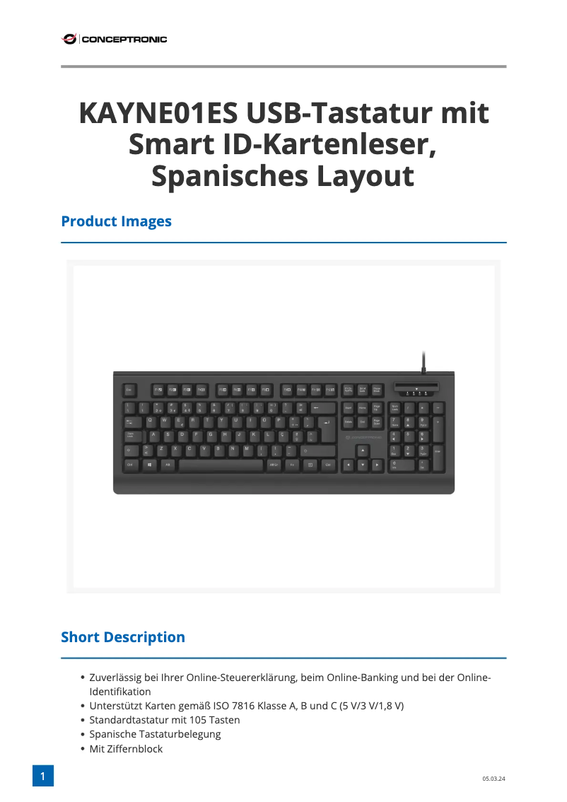 Page n°1 - Fiche technique Conceptronic KAYNE01ES
