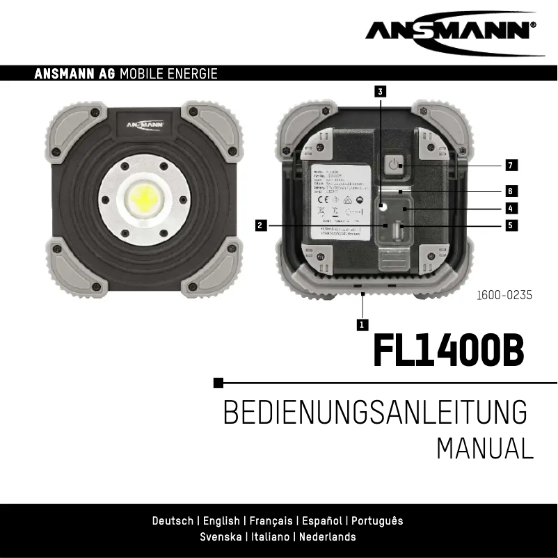 Page 1 de la notice Manuel utilisateur Ansmann FL1400R