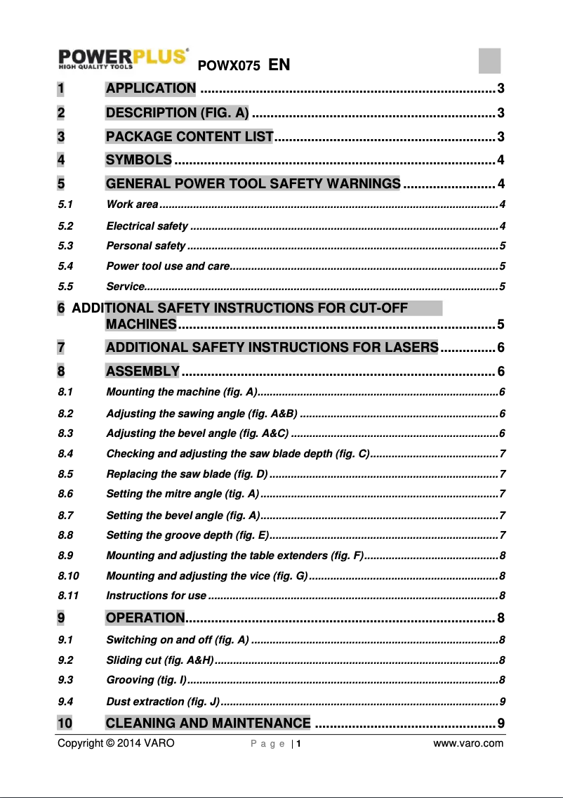 Page n°1 - Manuel utilisateur PowerPlus POWX075