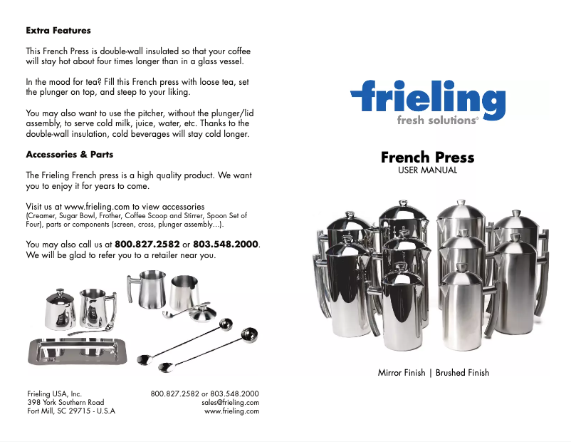 Page 1 de la notice Manuel utilisateur Frieling French Press