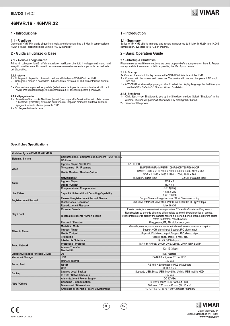 Page 1 de la notice Instructions / montage Vimar ELVOX 46NVR.16