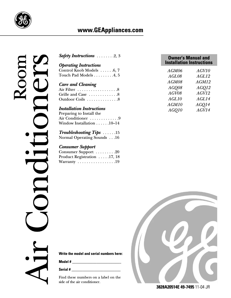 Image de la première page du manuel de l'appareil AGQ12DC