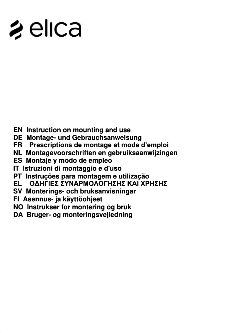 Page 1 de la notice Manuel utilisateur Elica HILIGHT-X PRF0173445A