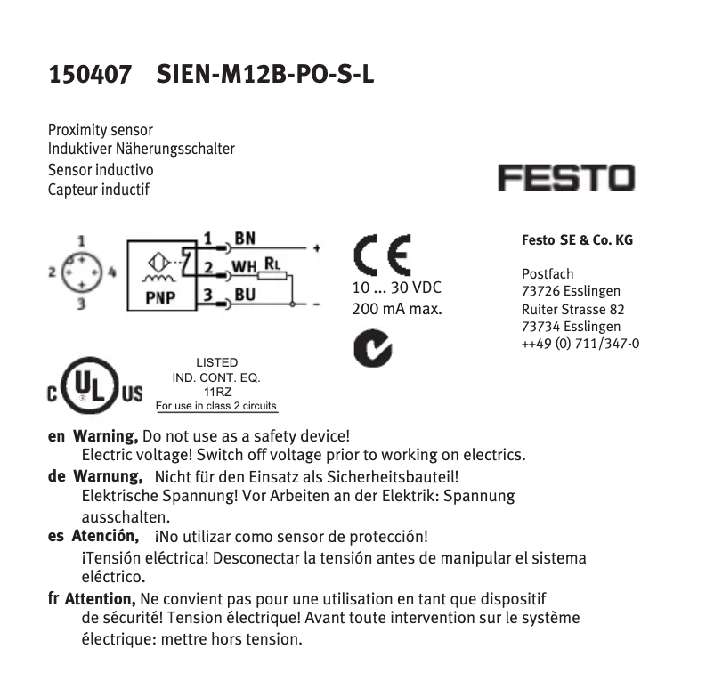 Page 1 de la notice Manuel utilisateur Festo SIEN-M12B-PO-S-L