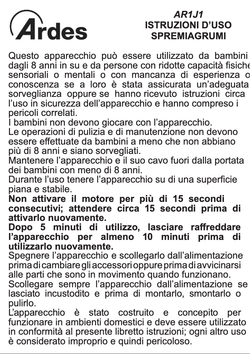 Image de la première page du manuel de l'appareil AR1J1