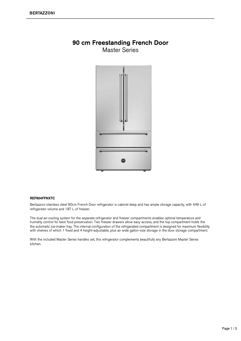 Page 1 de la notice Fiche technique Bertazzoni REF904FFNXTC