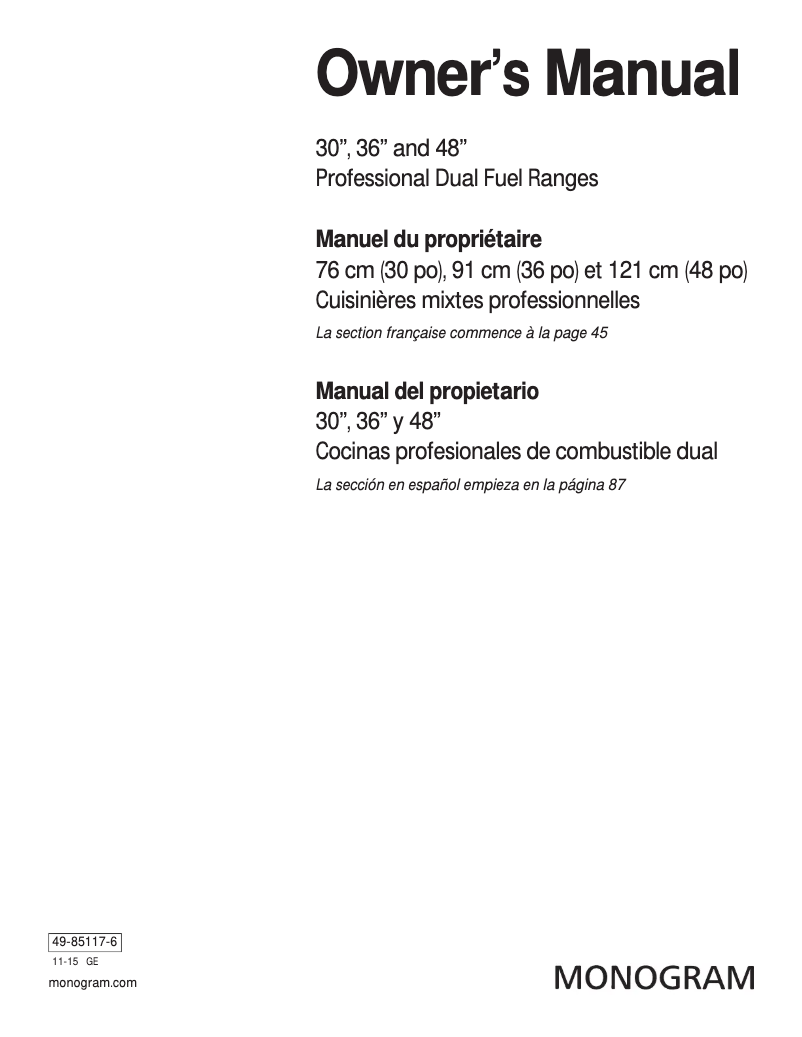 Page n°1 - Manuel utilisateur Monogram ZDP364NRPSS
