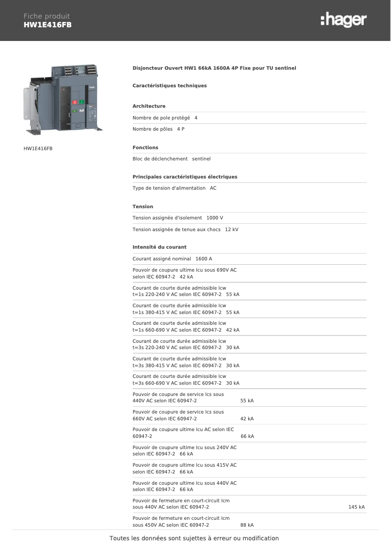 Image de la première page du manuel de l'appareil HW1E416FB