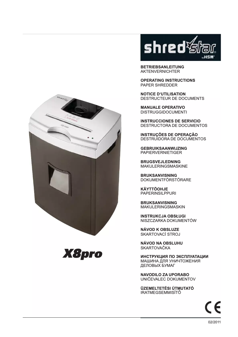 Page n°1 - Manuel utilisateur HSM Shredstar X8pro