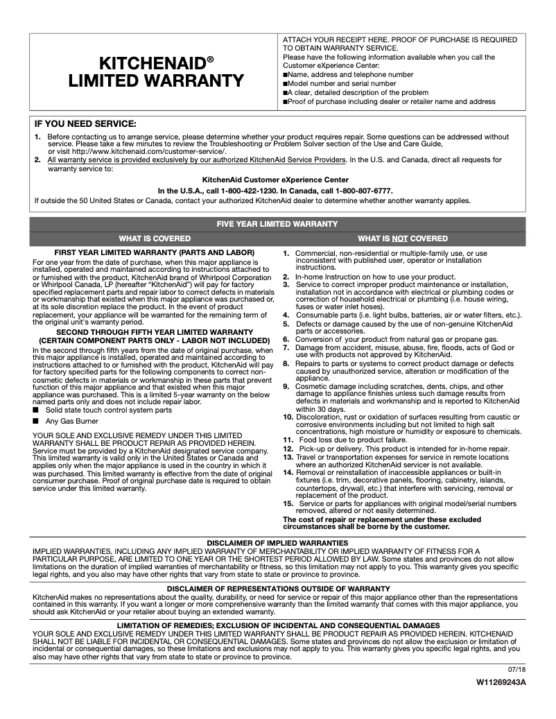 Página 1 del manual Información de garantía KitchenAid KFGC500JSS