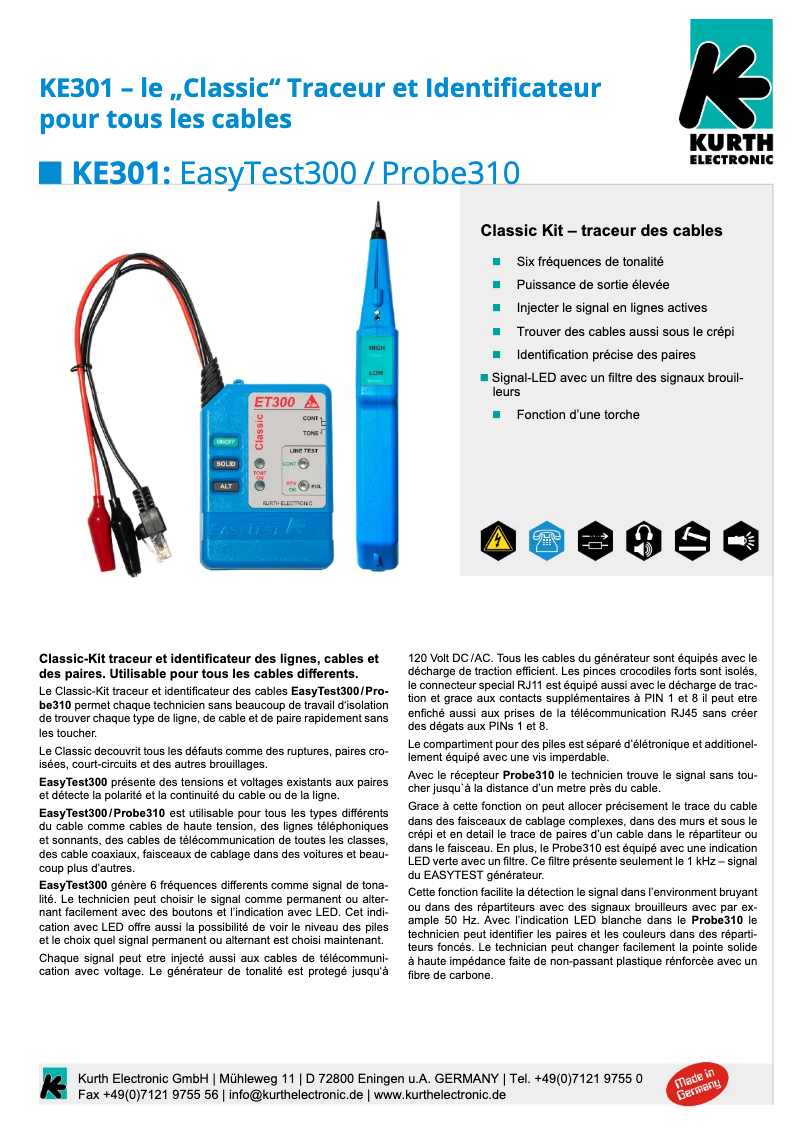 Page 1 de la notice Fiche technique Kurth Electronic KE301