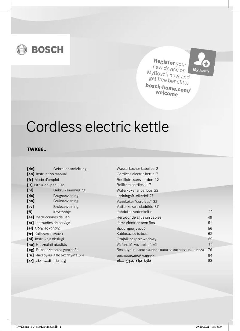 Page 1 de la notice Manuel utilisateur Bosch Styline TWK8617P