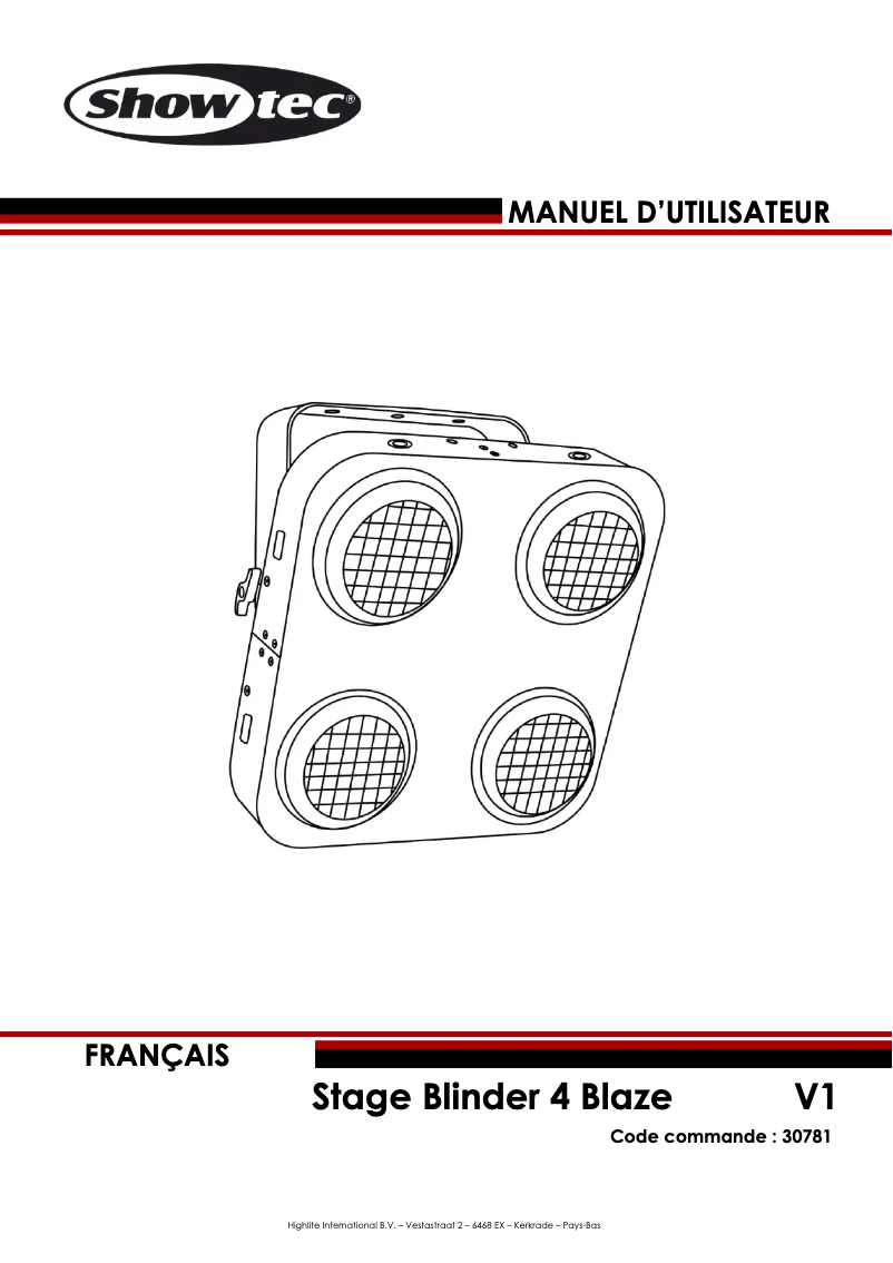 Page 1 de la notice Manuel utilisateur Showtec Stage Blinder 4 Blaze