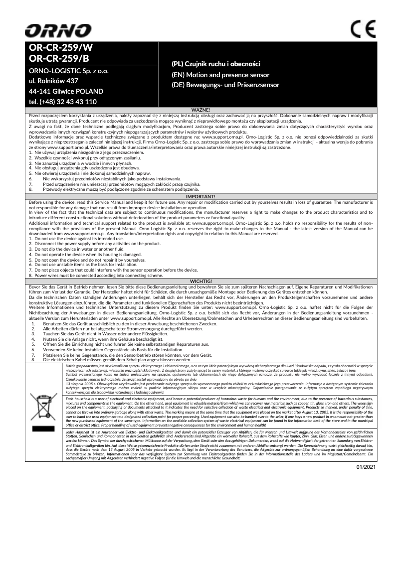 Image de la première page du manuel de l'appareil OR-CR-259