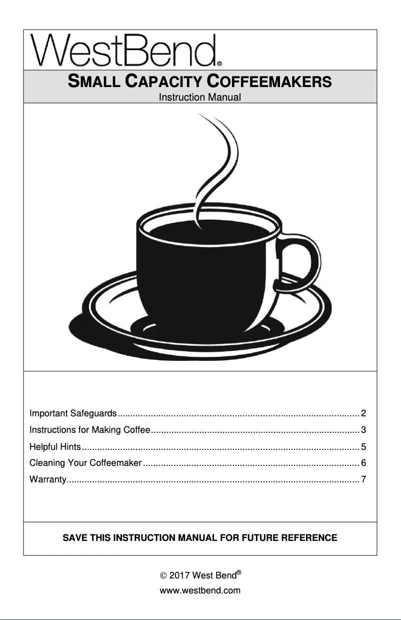 Page n°1 - Manuel utilisateur WestBend 58002