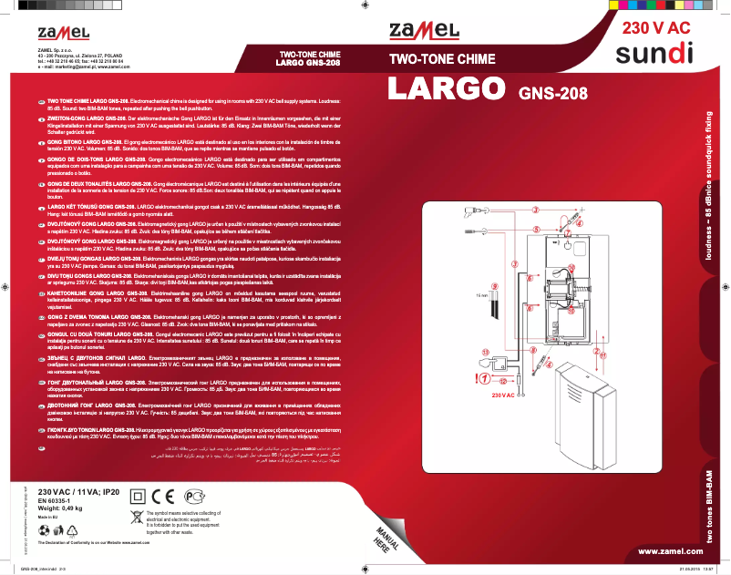 Page 1 de la notice Manuel utilisateur ZAMEL Largo GNS-208