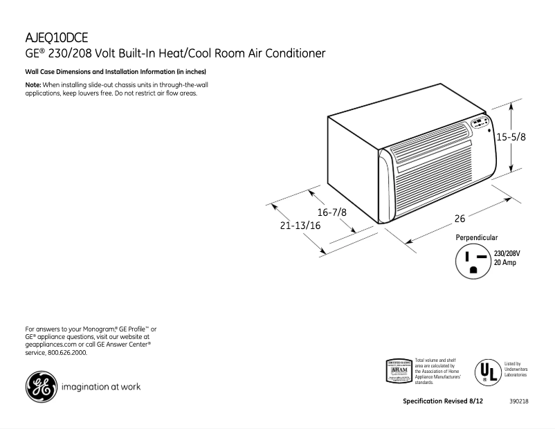 Page 1 de la notice Fiche technique GE AJEQ10DCE