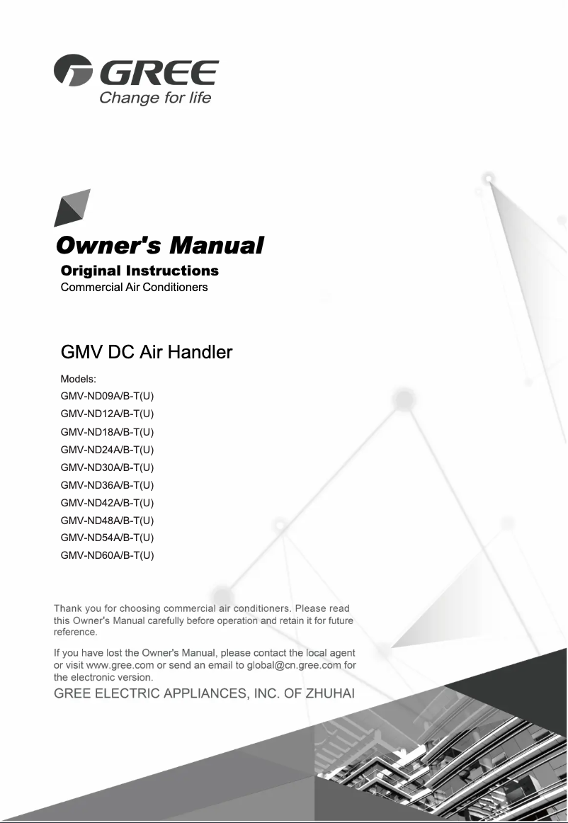 Page 1 de la notice Manuel utilisateur Gree GMV-ND24A/B-T(U)