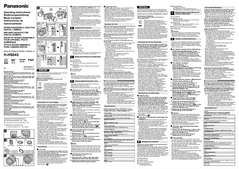 Page 1 de la notice Manuel utilisateur Panasonic Lumix H-HS043E