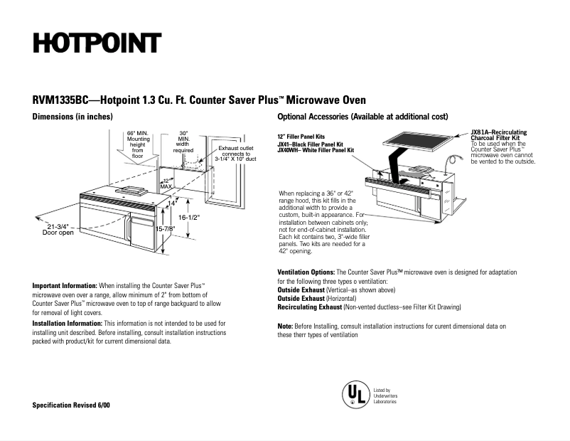 Page n°1 - Fiche technique Hotpoint CounterSaver Plus RVM1335BC
