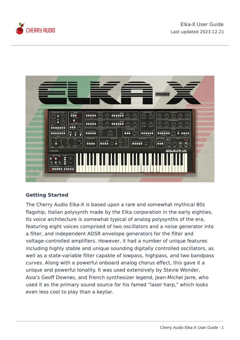 Page n°1 - Manuel utilisateur Cherry Audio Elka-X