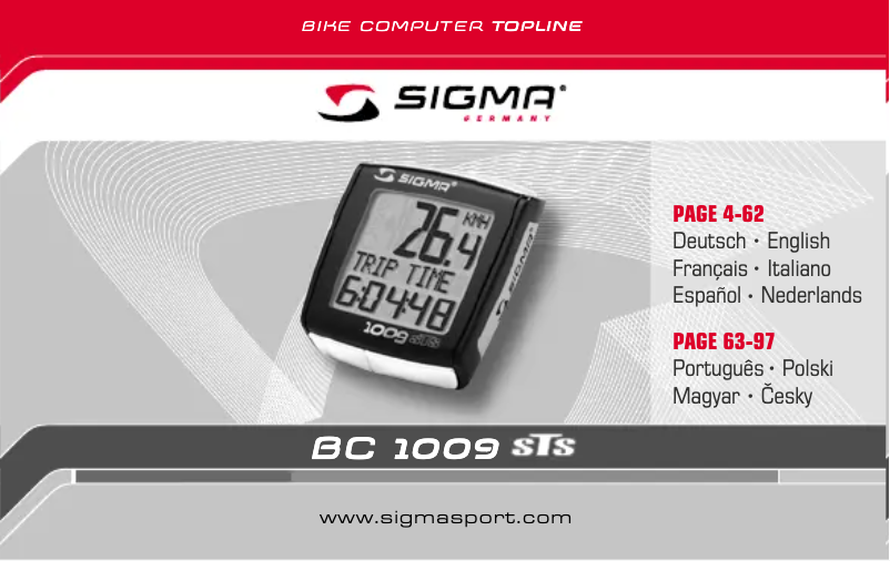 Page n°1 - Manuel utilisateur Sigma BC 1009