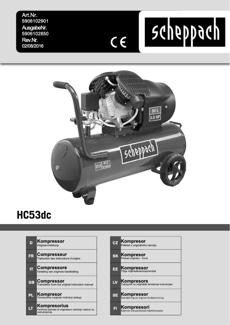Page 1 de la notice Manuel utilisateur Scheppach HC53dc