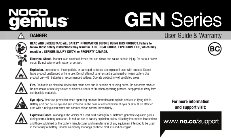 Page n°1 - Manuel utilisateur NOCO Genius GENPRO10X1